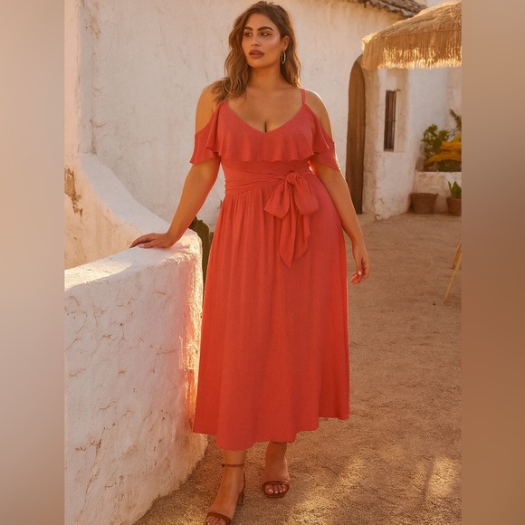 City Chic Romantic Ruffle Tie Midi Dress | Bloggers Favorite | Plus Size - Picture 1 of 11